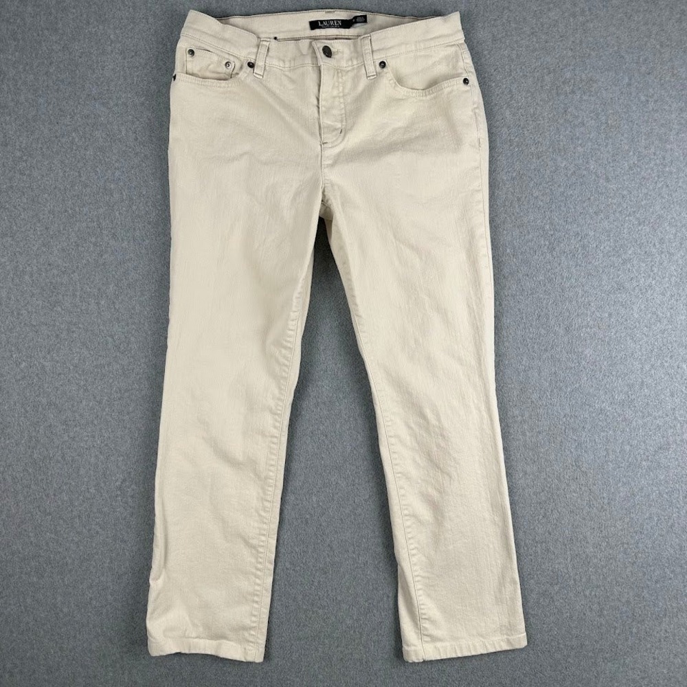 Lauren Ralph Lauren Women Beige Modern Straight Leg Pants Size 10 White Denim